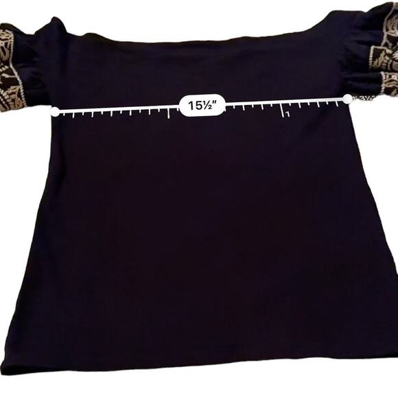 Free People Rock With It Black‎ Embroidered Off the Shoulder Pullover Top Sz M - Picture 10 of 11